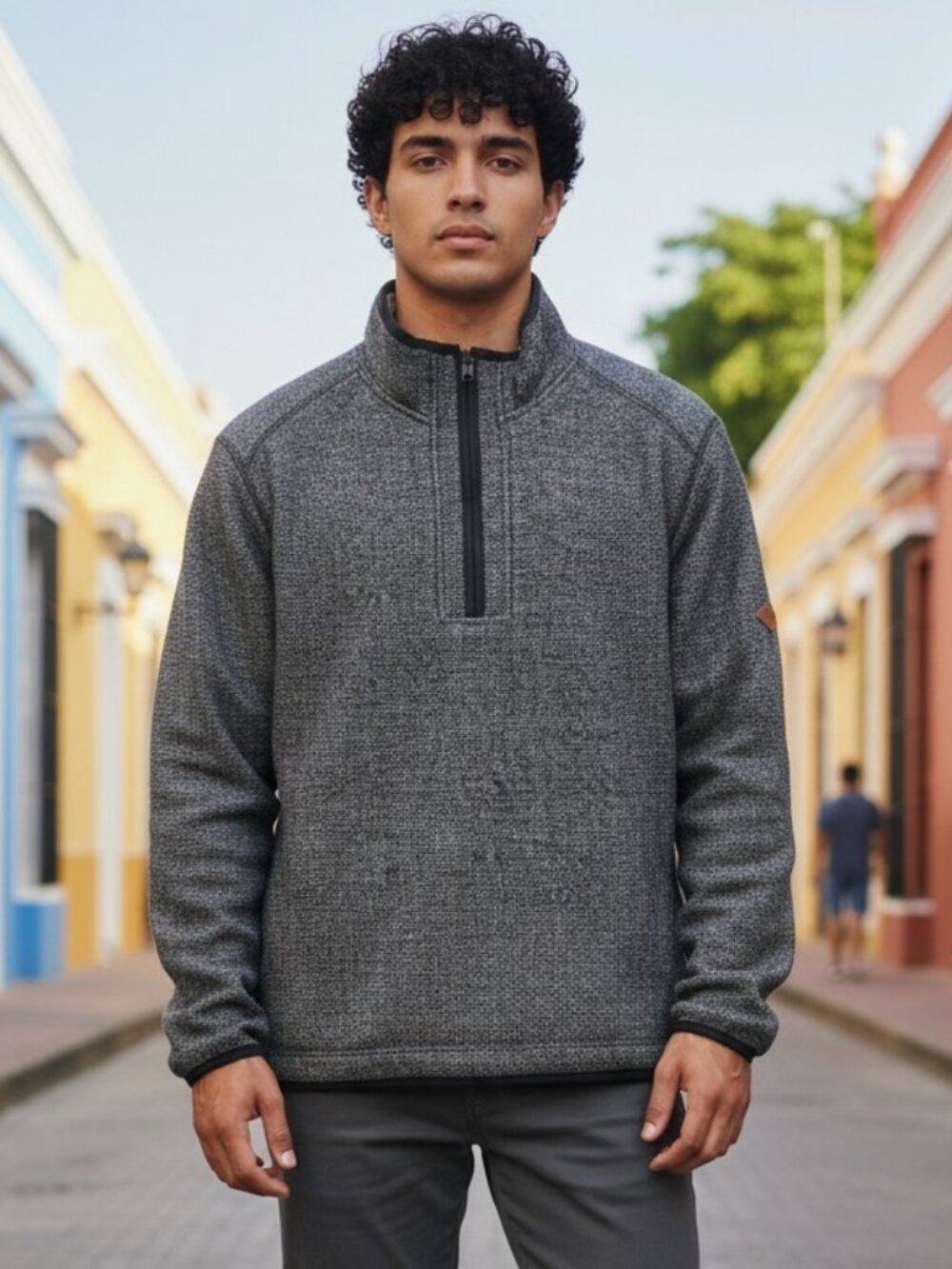 EUC ORVIS (XL) Men's Gray Mock Neck Sherpa Lined Pullover Sweater 1/4 Zip